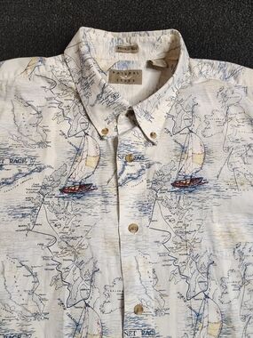 Natural Issue Nautical Sailing Shirt With Boats & Maps Fastenet Race Men's XL